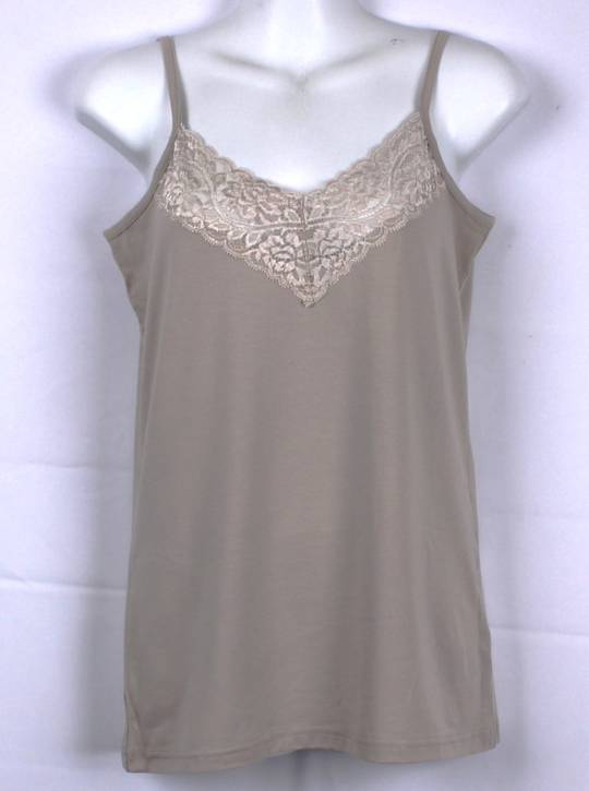 Alice & Lily bamboo cotton lace trim camisole SIZES: S,M,L,XL taupe Style: AL/BAM/12/TAU